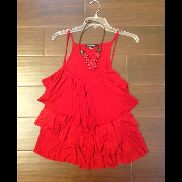 Forever 21 Red Tiered Tank 🍒 Cute Top Large - Picture 2 of 6